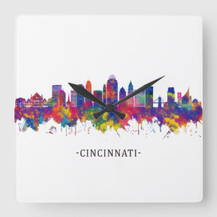 Cincinnati Ohio Skyline Fyrkantig Klocka