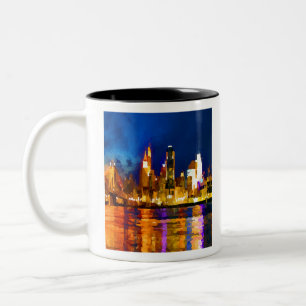 Cincinnati Ohio Skyline på natten Två-Tonad Mugg