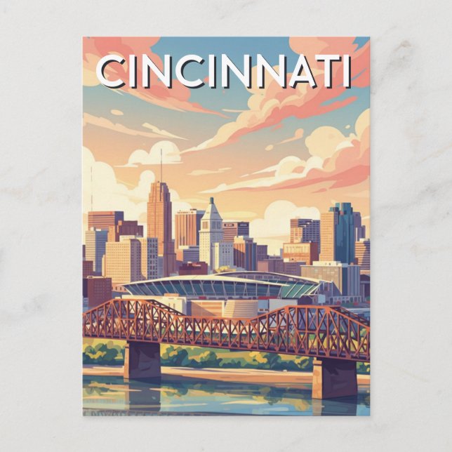 Cincinnati Ohio Stadssiluett Resor Vykort (Framsida)