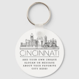 Cincinnati, Ohio Stylized Skyline | Anpassningsbar Nyckelring