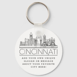 Cincinnati, Ohio Stylized Skyline Anpassningsbar Nyckelring