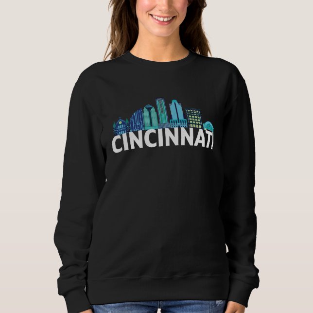 Cincinnati Ohio USA Skyline Silhouette Outline Ske T Shirt (Framsida)