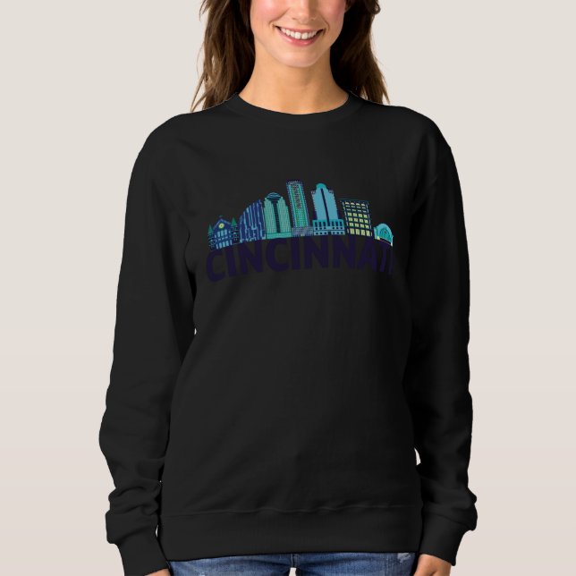Cincinnati Ohio USA Skyline Silhouette Outline Ske T Shirt (Framsida)