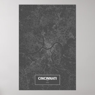 Cincinnati Ohio (vit på svart) Poster
