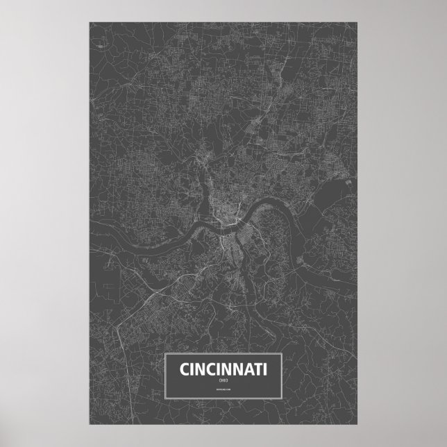 Cincinnati, Ohio (vit på svart) Poster (Framsidan)