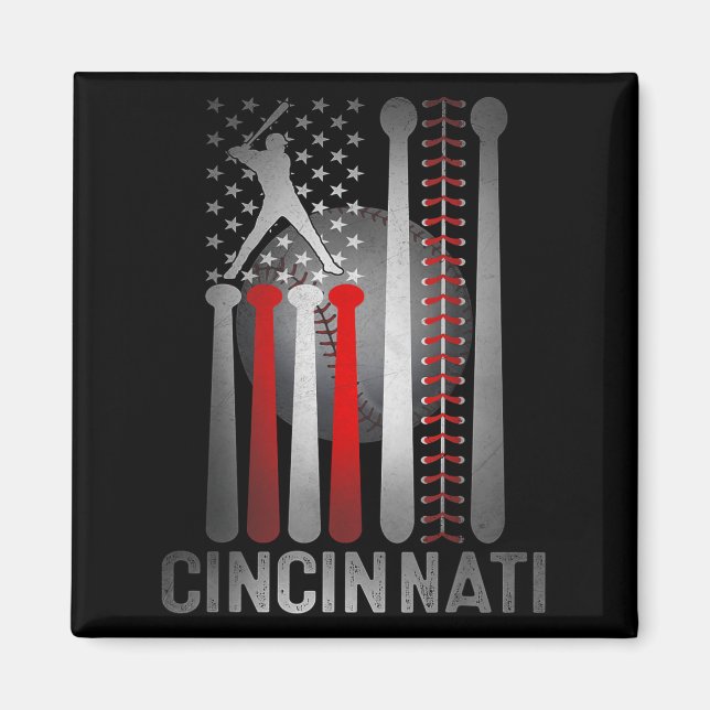 Cincinnati Retro Baseball Älskare USA:s Flagga möt Magnet (Framsidan)