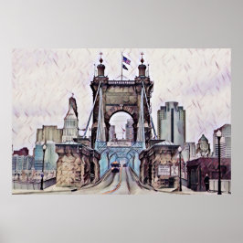 Cincinnati Roebling Suspension Bridge Watercolor Poster