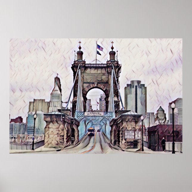 Cincinnati Roebling Suspension Bridge Watercolor Poster (Framsidan)