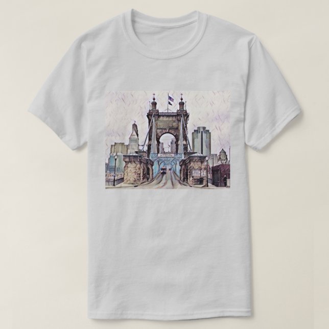 Cincinnati Roebling Suspension Bridge Watercolor T Shirt (Design framsida)