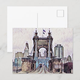 Cincinnati Roebling Suspension Bridge Watercolor Vykort