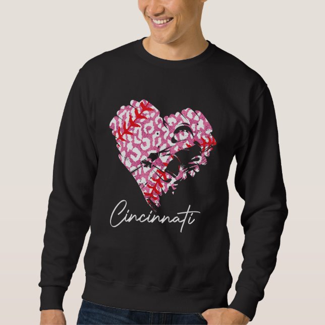 Cincinnati Rosa Leopard Baseball Heart Baseball Fa Lång Ärmad Tröja (Framsida)