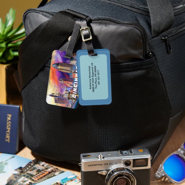 Cincinnati Skyline Abstrakt Art Bagagebricka (Fram & Baksida)