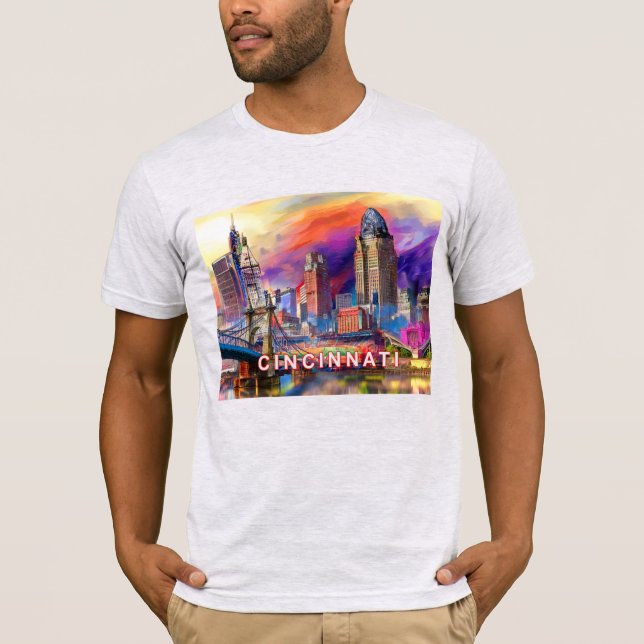 Cincinnati Skyline Graffiti Art T Shirt (Framsida)