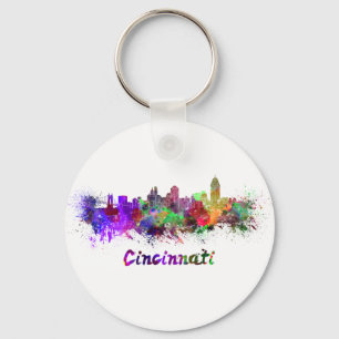 Cincinnati skyline i vattenfärg nyckelring