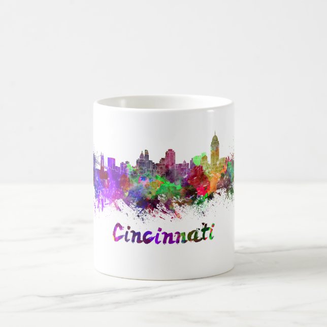 Cincinnati skyline in watercolor kaffemugg (Center)