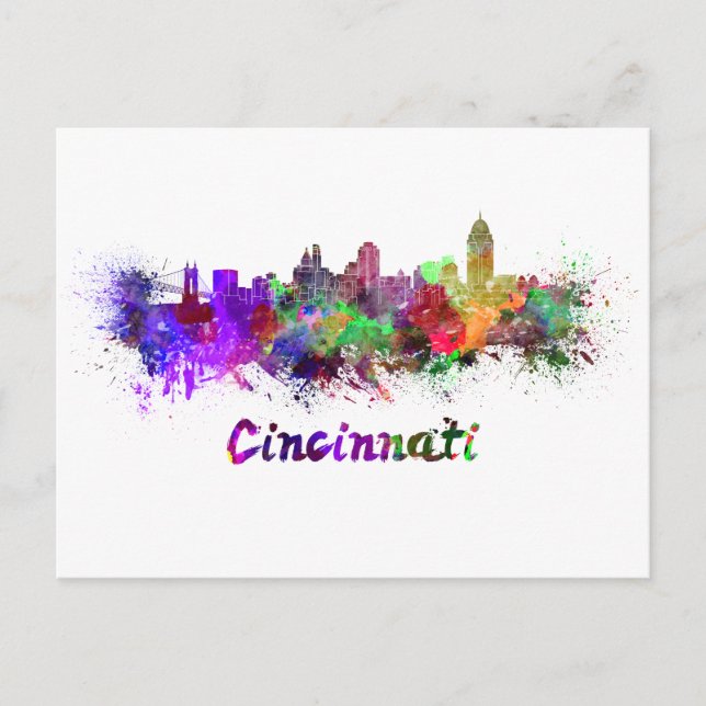 Cincinnati skyline in watercolor vykort (Framsida)