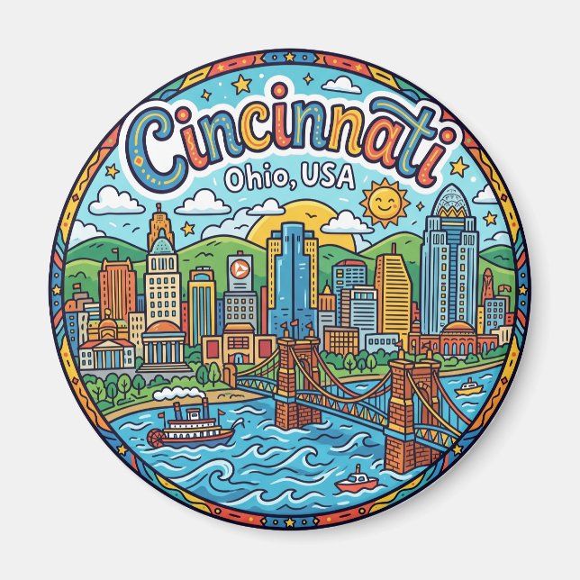 Cincinnati Skyline, Ohio, USA Ohio Magnet (Framsidan)