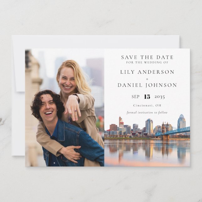 Cincinnati Skyline Watercolor Photo Wedding Spara Datumet (Framsida)