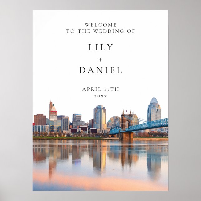 Cincinnati Skyline Wedding Welcome Sign Poster (Framsidan)