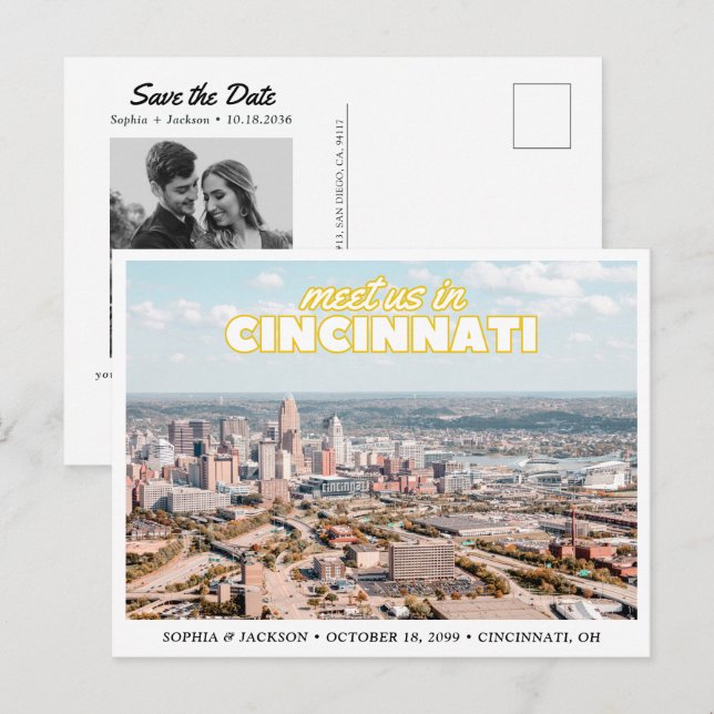 Cincinnati Spara Datum Retro Bröllopskort Vykort (Fram/baksida)
