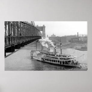 Cincinnati upphängning överbryggar och Steamboat Poster