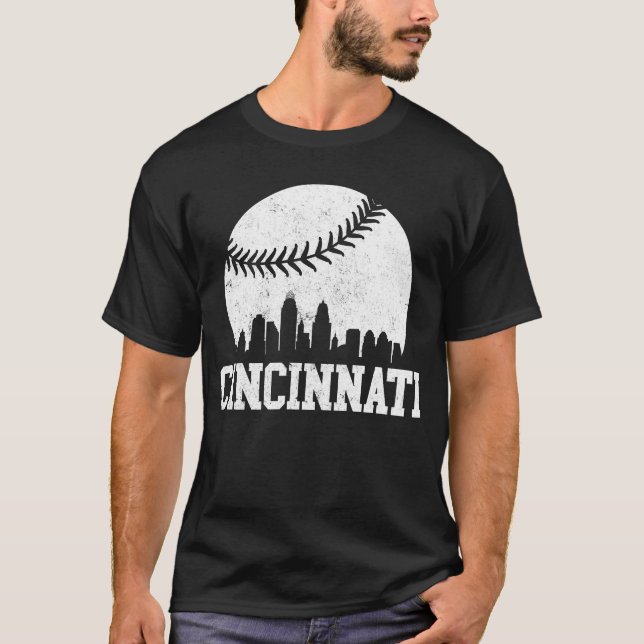 Cincinnati Vintage Baseball Distress Gameday T Shirt (Framsida)