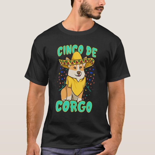 Cinco De Corgo Mexican Hat Poncho Corgi Hund T Shirt (Framsida)