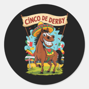 Cinco De Derby Funny Horse Tävla Derby De Mayo Runt Klistermärke