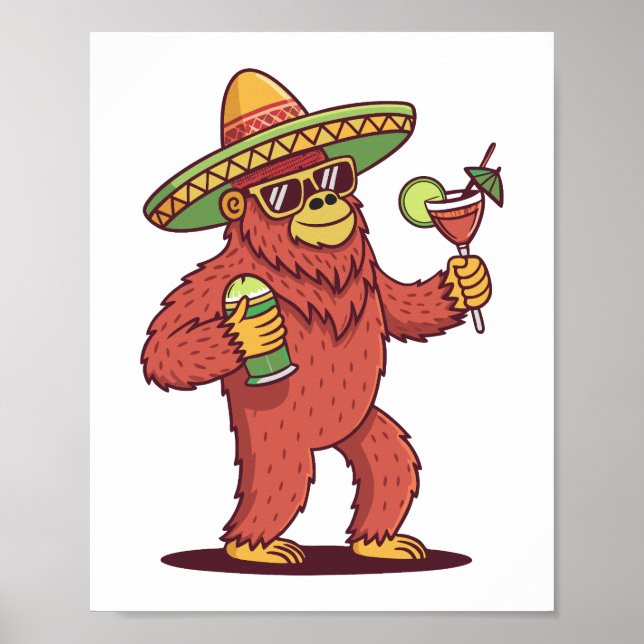 Cinco de Drinko Funny Bigfoot in Sombrero Poster (Framsidan)