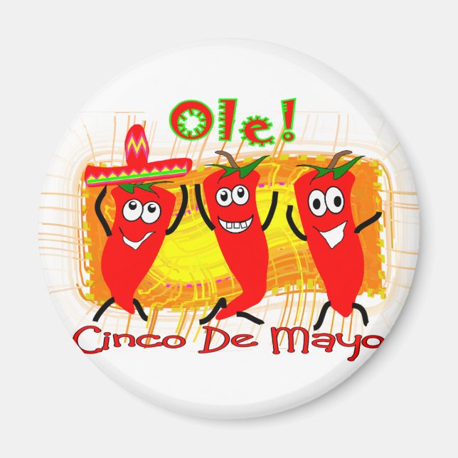 Cinco de Mayo 3 Dancing Chili Peppers-Adsible Magnet (Framsidan)