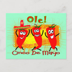Cinco de Mayo 3 Dancing Chili Peppers-Adsible Vykort