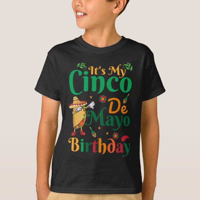 Cinco De Mayo Birthday, Dabbing Tacos, Birthday T Shirt (Framsida)