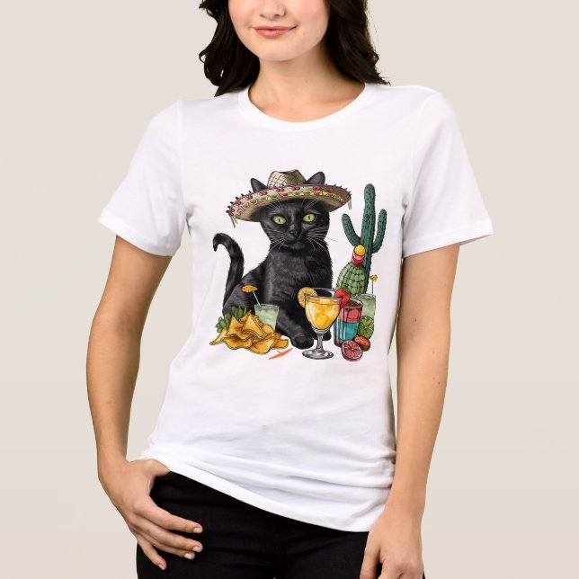 Cinco De Mayo Black Cat Mexican Cuisine Black Cat T Shirt (Framsida)
