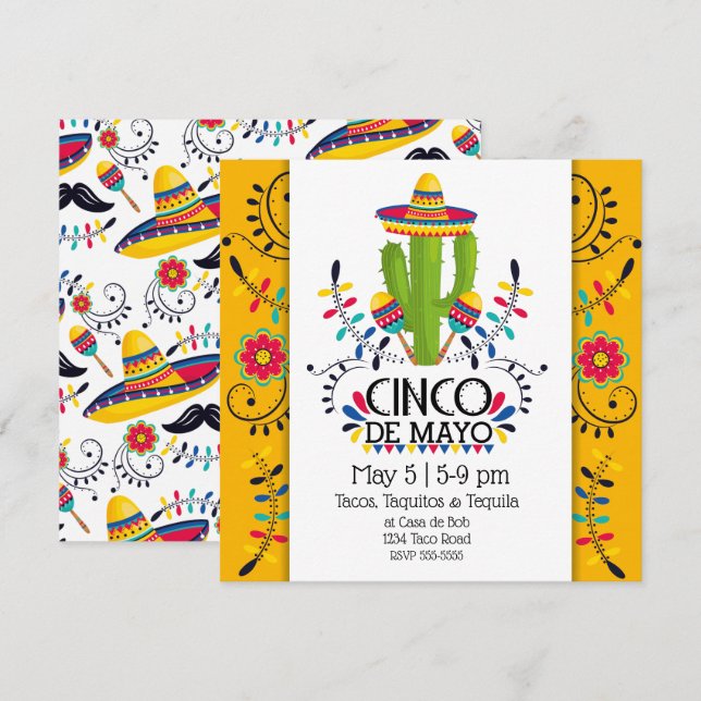 Cinco de Mayo Cactus Folk Sombreros Inbjudningar (Fram/baksida)