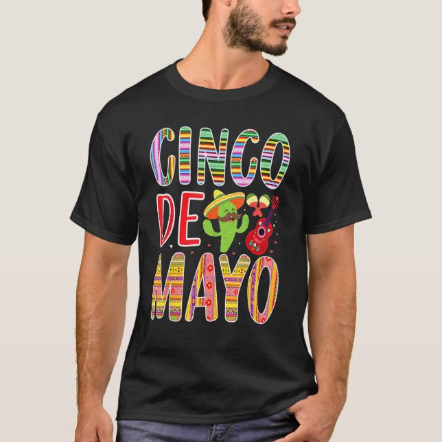 Cinco de Mayo Cactus Guitar Music Mexican Funny T Shirt (Framsida)