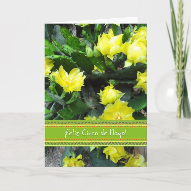 Cinco de Mayo Cactus in Fullt Bloom på spanska Kort (Framsida)