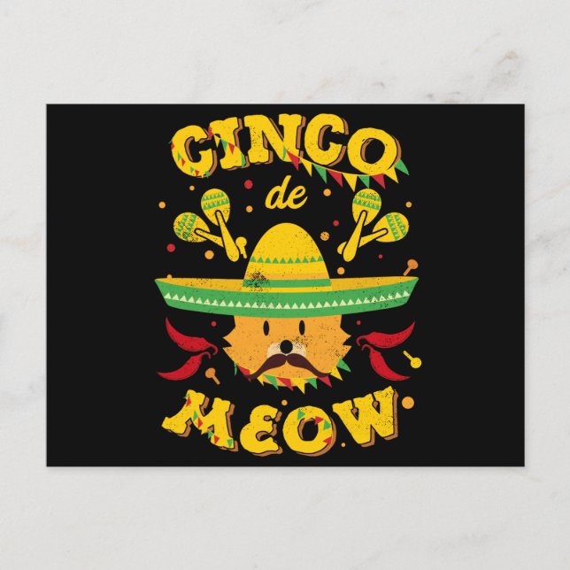 Cinco de Mayo Cat Cinco de Meow Kitten Sombrero Vykort (Framsida)