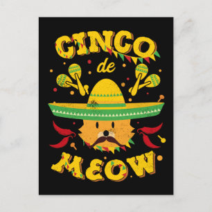 Cinco de Mayo Cat Cinco de Meow Kitten Sombrero Vykort