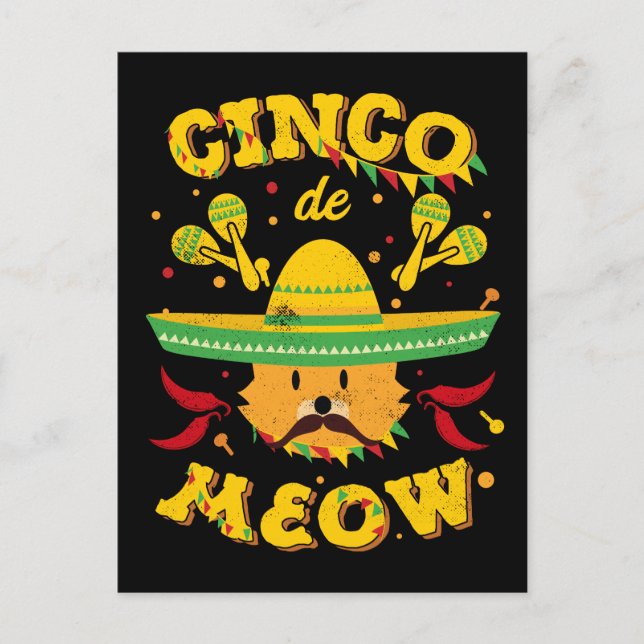 Cinco de Mayo Cat Cinco de Meow Kitten Sombrero Vykort (Framsida)