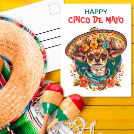 Cinco de Mayo Chihuahua Wearing Sombrero & Serape Helg Vykort