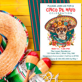 Cinco de Mayo Chihuahua Wearing Sombrero & Serape Inbjudningar