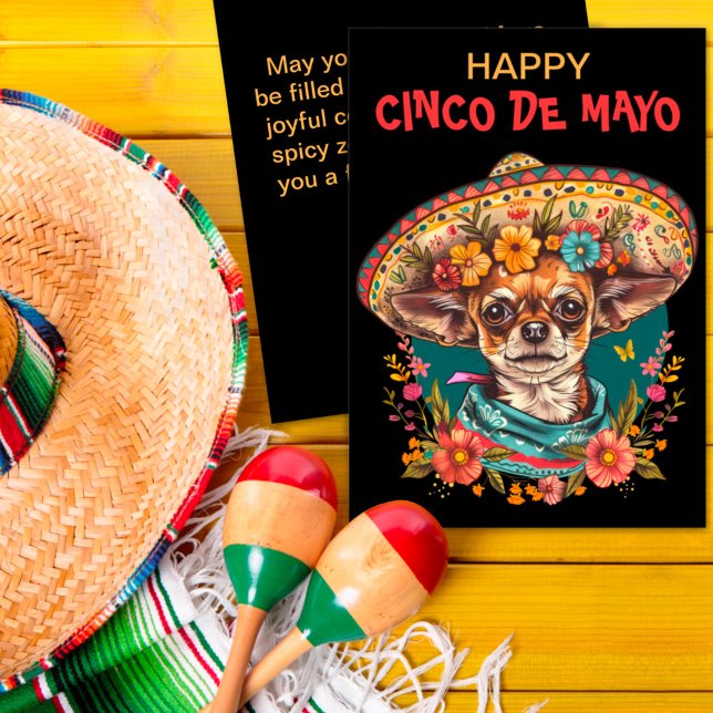 Cinco de Mayo Chihuahua Wearing Sombrero & Serape Julkort (Skapare uppladdad)
