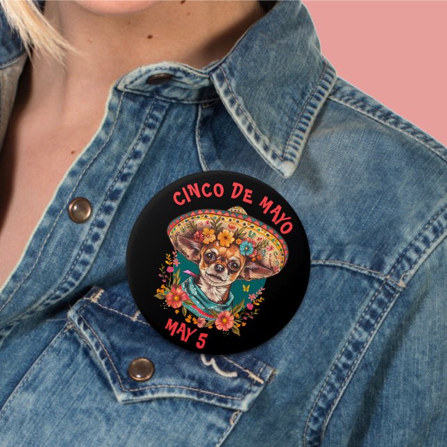 Cinco de Mayo Chihuahua Wearing Sombrero & Serape Knapp (Skapare uppladdad)