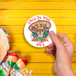 Cinco de Mayo Chihuahua Wearing Sombrero & Serape Runt Klistermärke