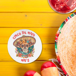 Cinco de Mayo Chihuahua Wearing Sombrero & Serape Underlägg Papper Rund