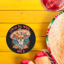 Cinco de Mayo Chihuahua Wearing Sombrero & Serape Underlägg Papper Rund