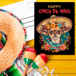 Cinco de Mayo Chihuahua Wearing Sombrero & Serape Vykort