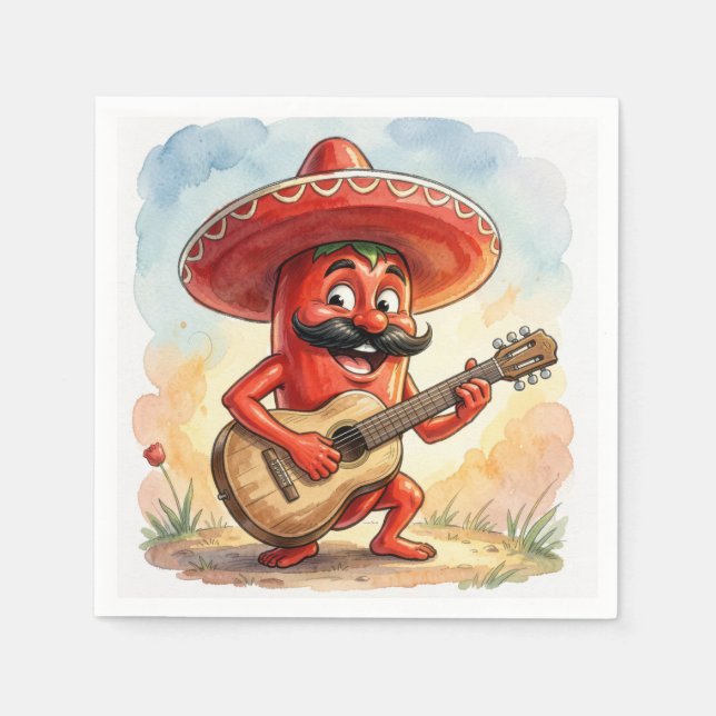 Cinco de Mayo Chili Gitarrspelare Pappersservett (Framsidan)