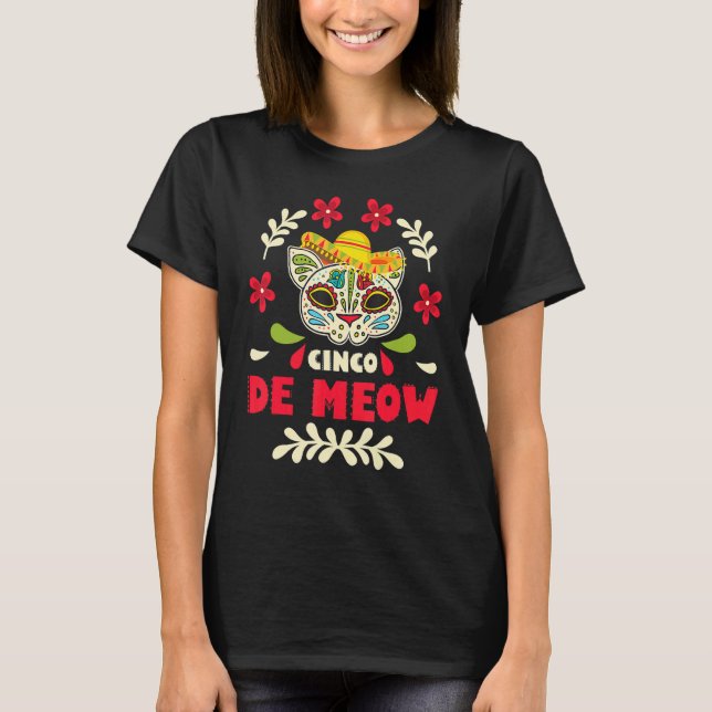 Cinco De Mayo Cinco De Meow Katt Sombrero T Shirt (Framsida)