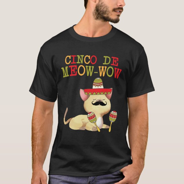 Cinco De Mayo Cinco De Meow Wow T-shirts Katt Barn (Framsida)